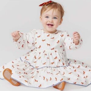 Pink Chicken Ivory Dress with Rust Horse Pattern